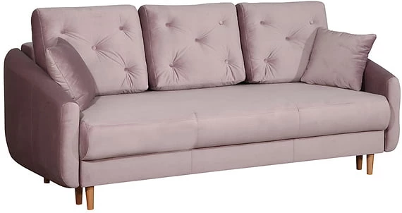 Sofa Nesto z pikowanymi poduchami oparciowymi, funkcją spania i pojemnikiem na pościel