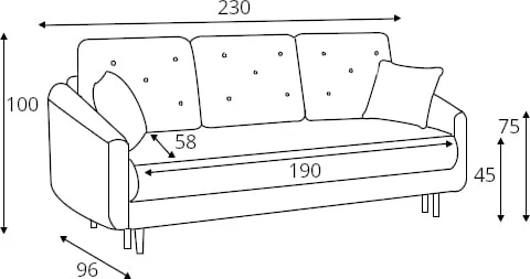 Sofa Nesto z pikowanymi poduchami oparciowymi, funkcją spania i pojemnikiem na pościel