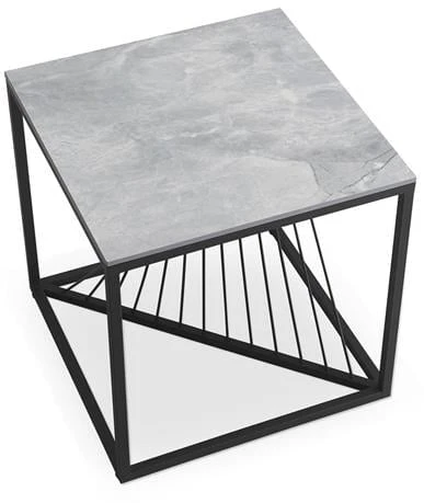 Konferenční stolek Infinity čtvercový do obývacího pokoje šedý mramor s černou