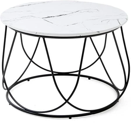 Kulatý konferenční stolek Nubira do obývacího pokoje bílý mramor s černou