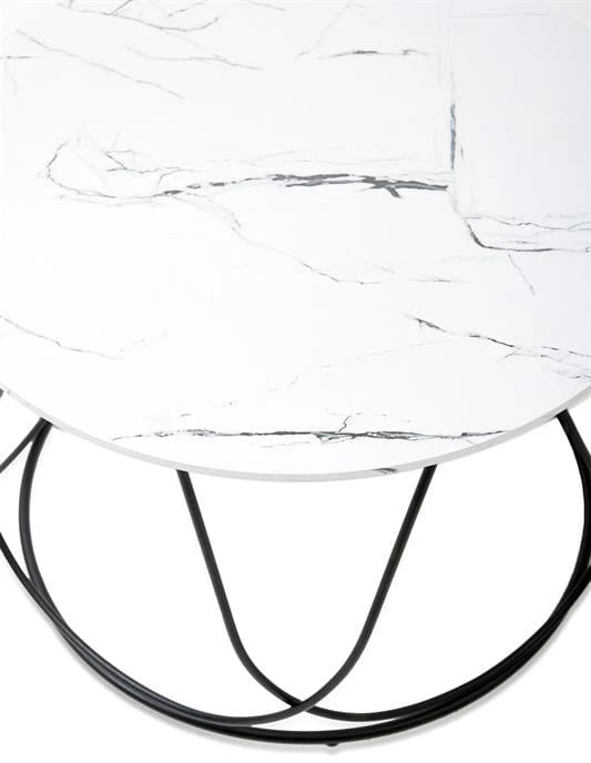 Okrągła ława Nubira do salonu biały marmur-czarny