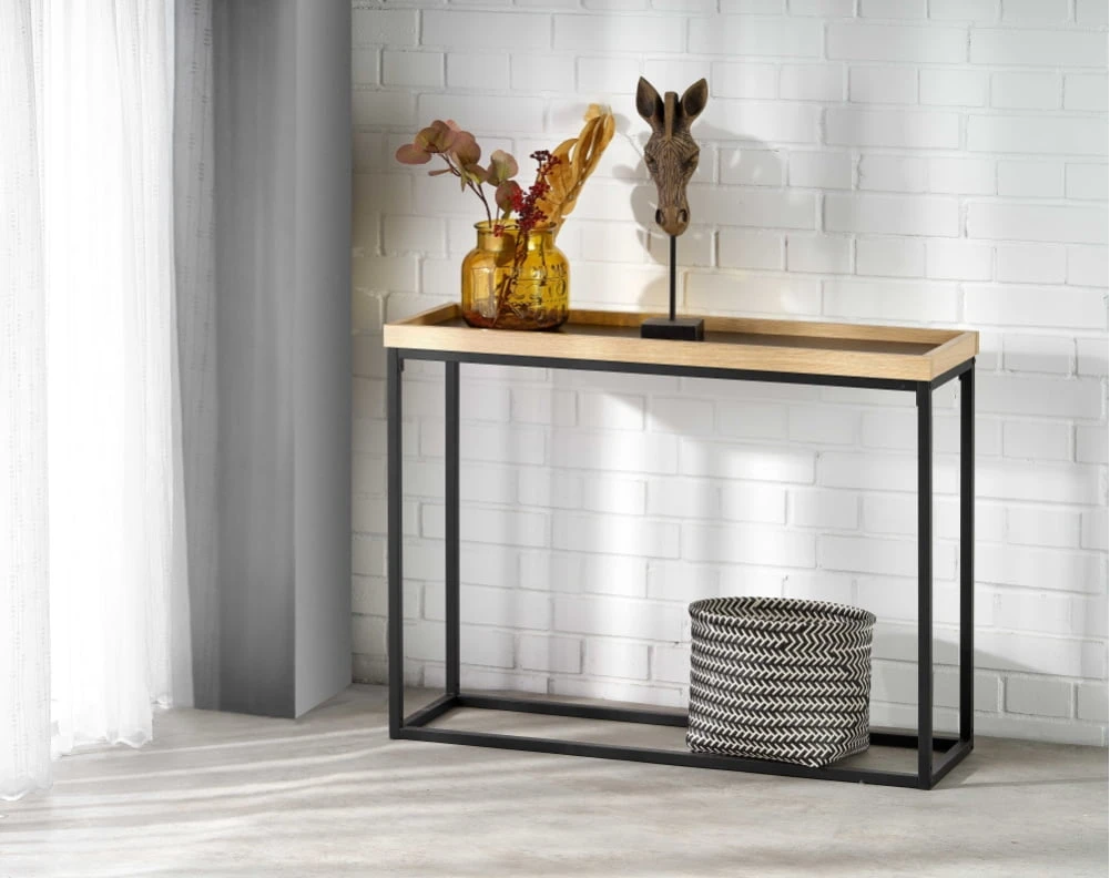 Designérský konzolový stolek KN6 do obývacího pokoje černý s přírodní barvou dřeva