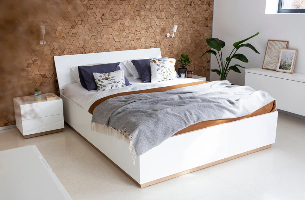 Dwuosobowe łóżko 160 z pojemnikiem na pościel do sypialni Futura
