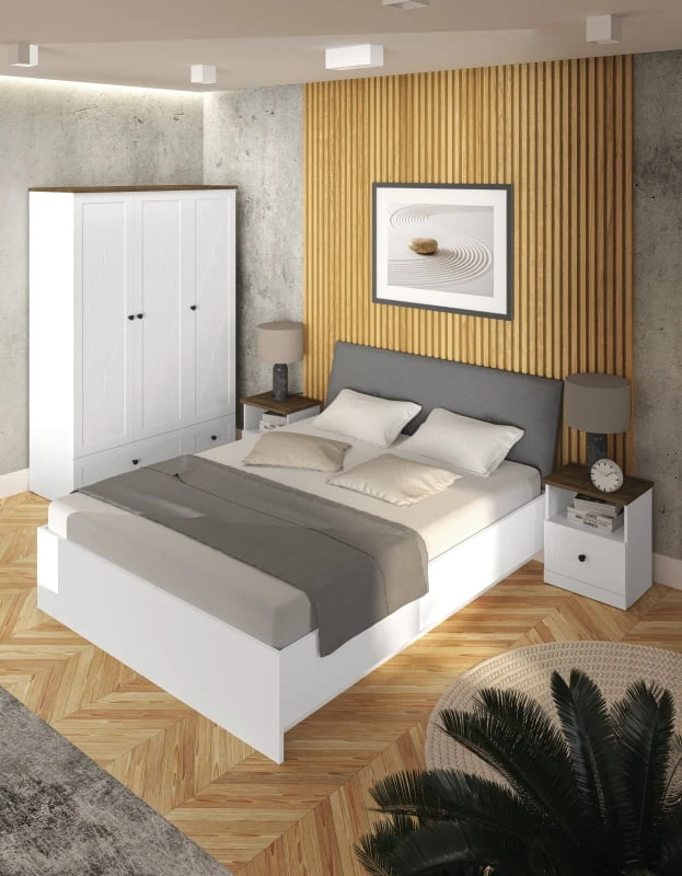 Dwuosobowe łóżko 160 z tapicerowanym zagłówkiem do sypialni Lille