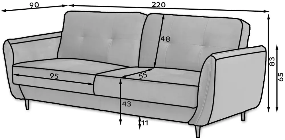Sofa Bellis z funkcją spania typu click-clack i pojemnikiem na pościel 