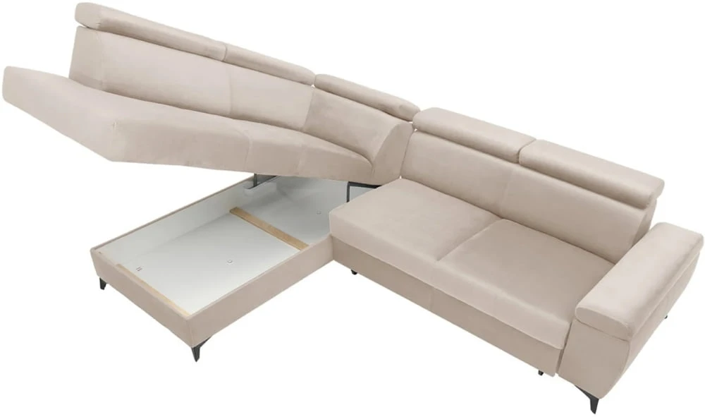 Rohová sedací souprava levá pro každodenní spaní s mechanismem rozkládání typu delfín a úložným prostorem na lůžkoviny Mellow 