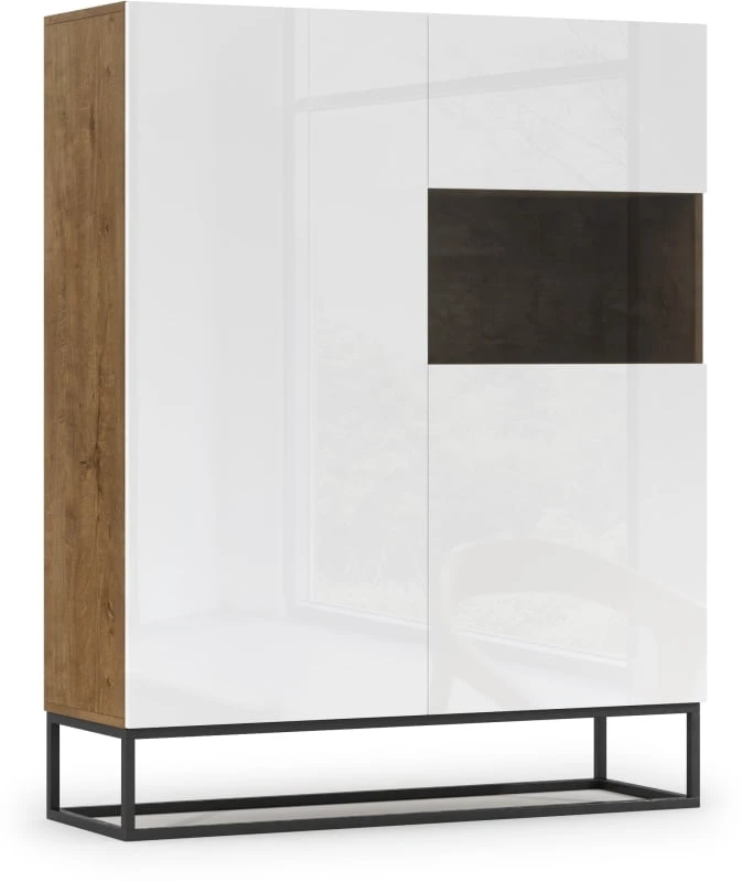 Dvoudveřová vitrína se zásuvkou na kovových rámech do obývacího pokoje Avorio 120 White