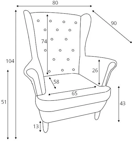 Elegantní čalouněné křeslo s prošíváním do obývacího pokoje Ušák