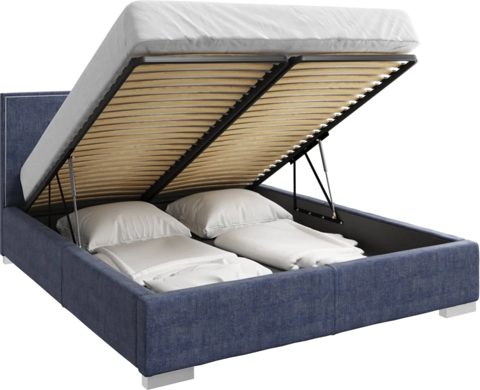 Čalouněná postel s roštem, plynovými písty a úložným prostorem do ložnice Gomezza 140