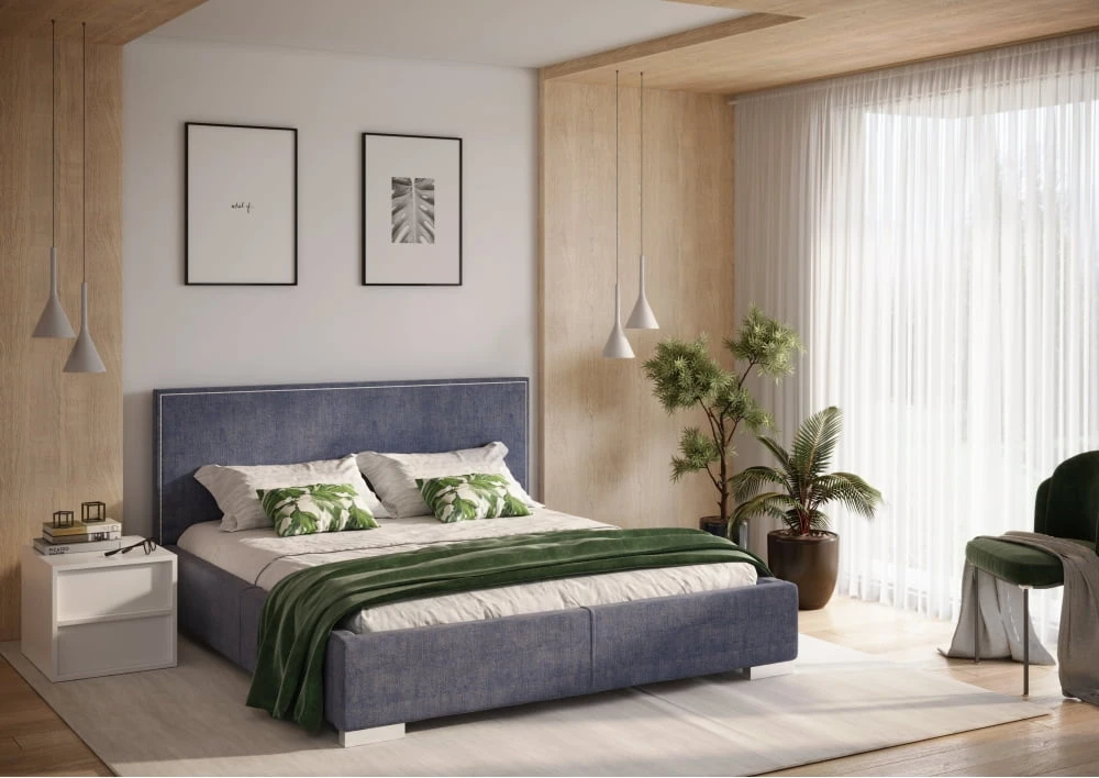Čalouněná postel s roštem, plynovými písty a úložným prostorem do ložnice Gomezza 180 