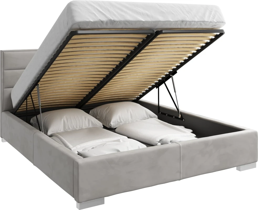 Čalouněná postel s roštem, plynovými písty a úložným prostorem do ložnice Pomoza 140