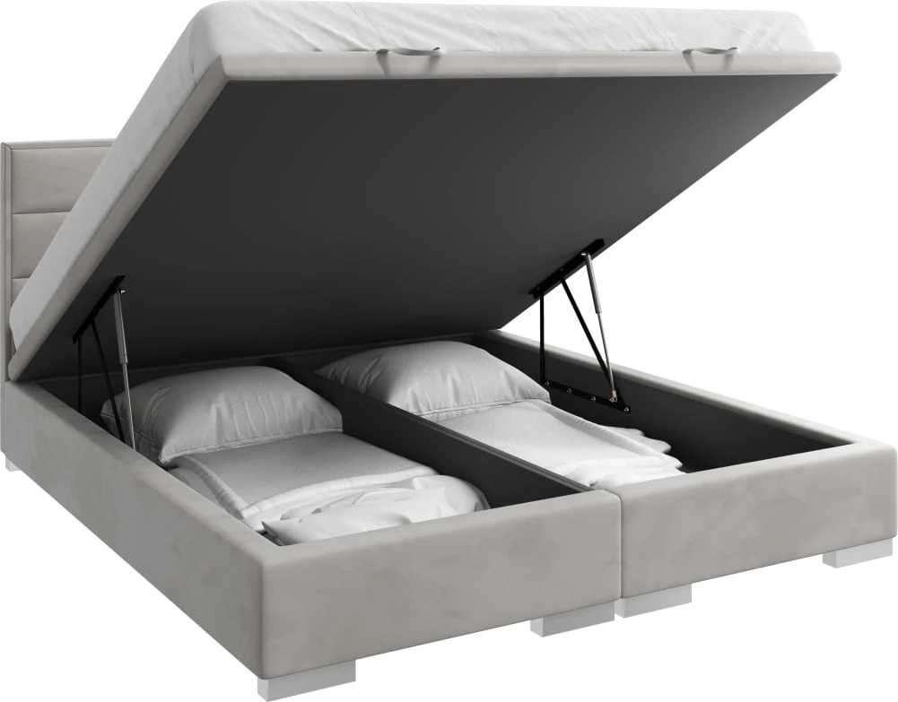 Čalouněná postel s plynovými písty a úložným prostorem do ložnice - kontinentální verze Pomoza 140