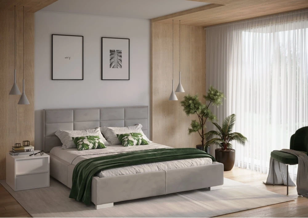 Čalouněná postel s plynovými písty a úložným prostorem do ložnice - kontinentální verze Pomoza 160
