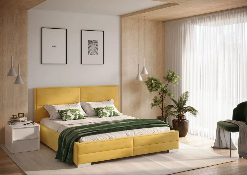 Čalouněná postel s plynovými písty a úložným prostorem do ložnice - kontinentální verze Sozontii 180
