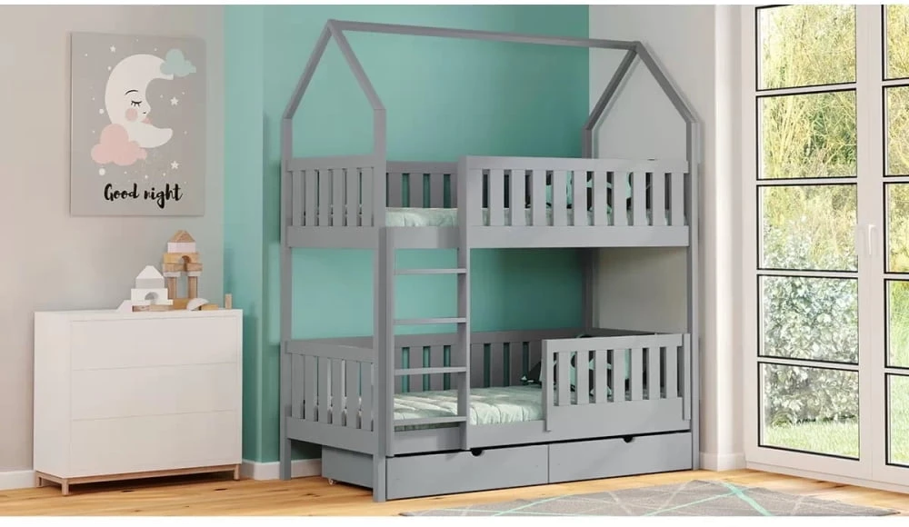 Patrová postel ve tvaru domečku do dětského pokoje Nemo 80x190