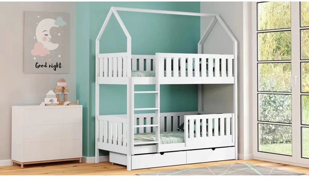 Patrová postel ve tvaru domečku do dětského pokoje Nemo 90x190