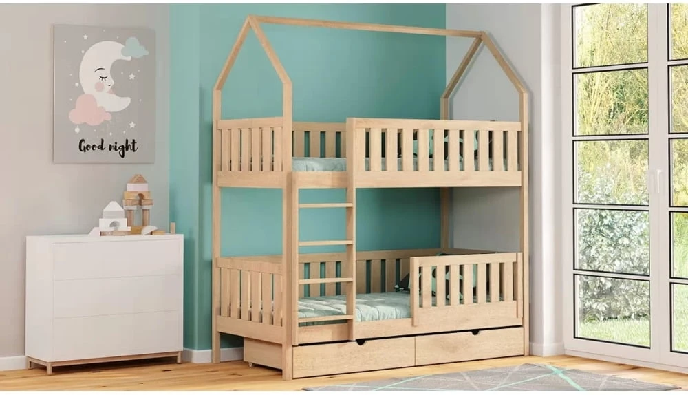 Patrová postel ve tvaru domečku do dětského pokoje Nemo 90x200