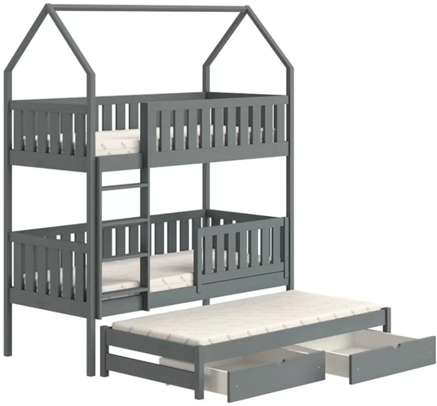 Patrová postel ve tvaru domečku s přídavnou postelí do dětského pokoje Nemo 80x200