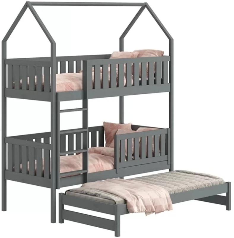 Patrová postel ve tvaru domečku s přídavnou postelí do dětského pokoje Nemo 80x200