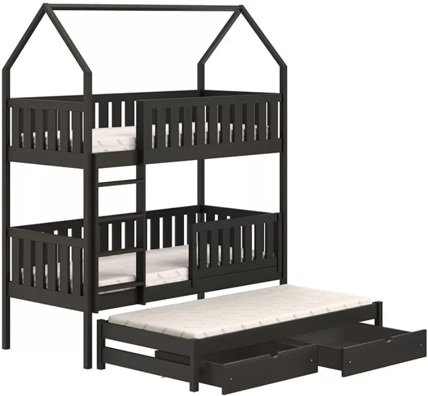 Patrová postel ve tvaru domečku s přídavnou postelí do dětského pokoje Nemo 90x190