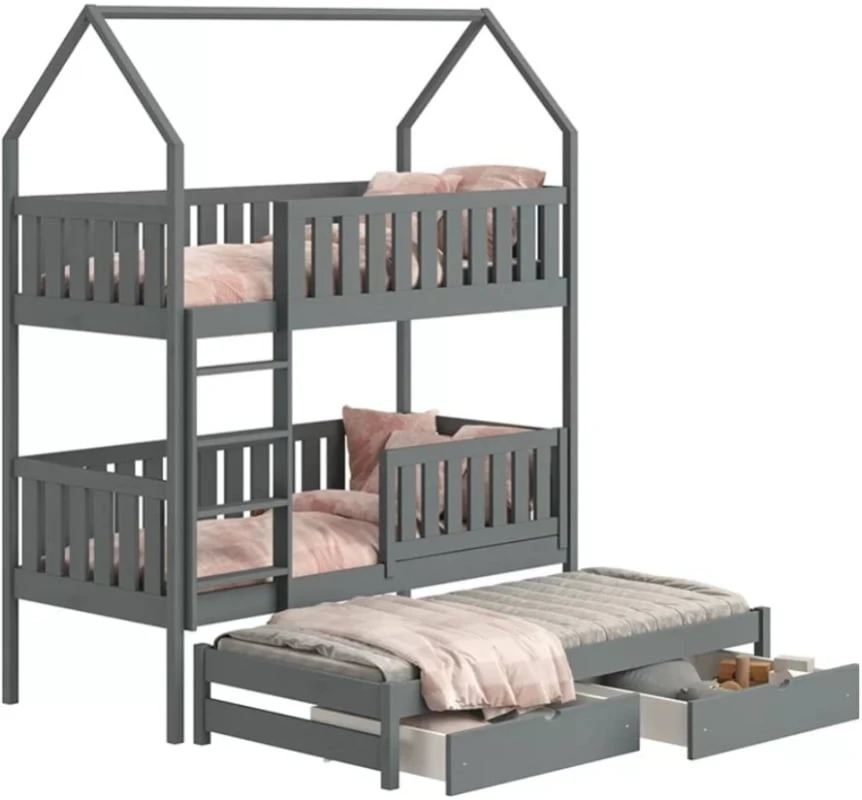 Patrová postel ve tvaru domečku s přídavnou postelí do dětského pokoje Nemo 90x200