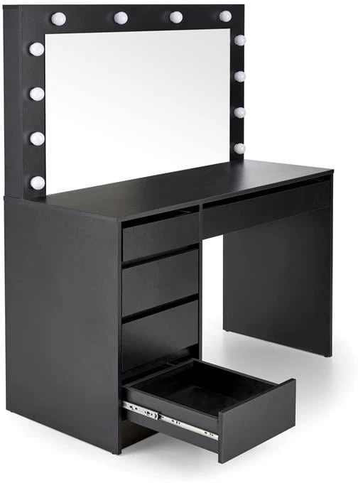 Stylový toaletní stolek Hollywood XL se zrcadlem a zásuvkami černý
