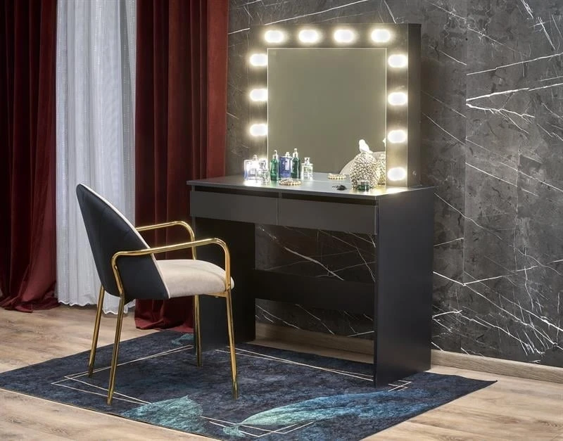 Stylový toaletní stolek se zrcadlem a zásuvkami do ložnice Hollywood černý