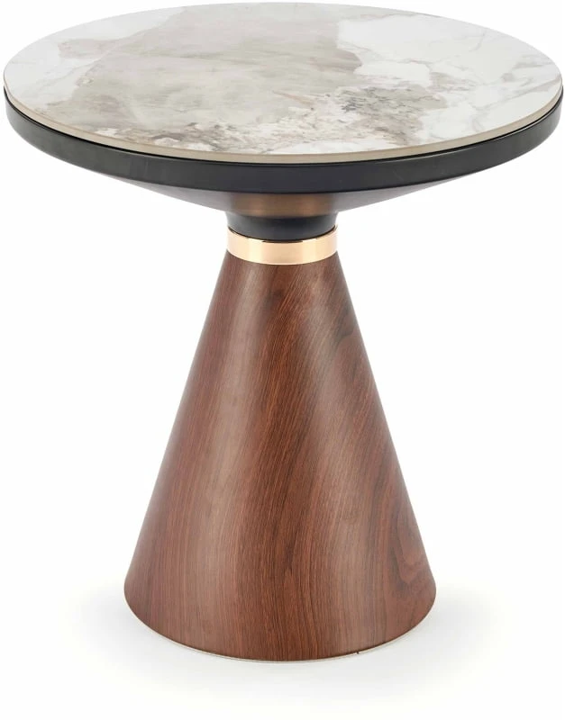 Kulatý konferenční stolek Genesis S do obývacího pokoje bílý mramor-ořech-zlatý