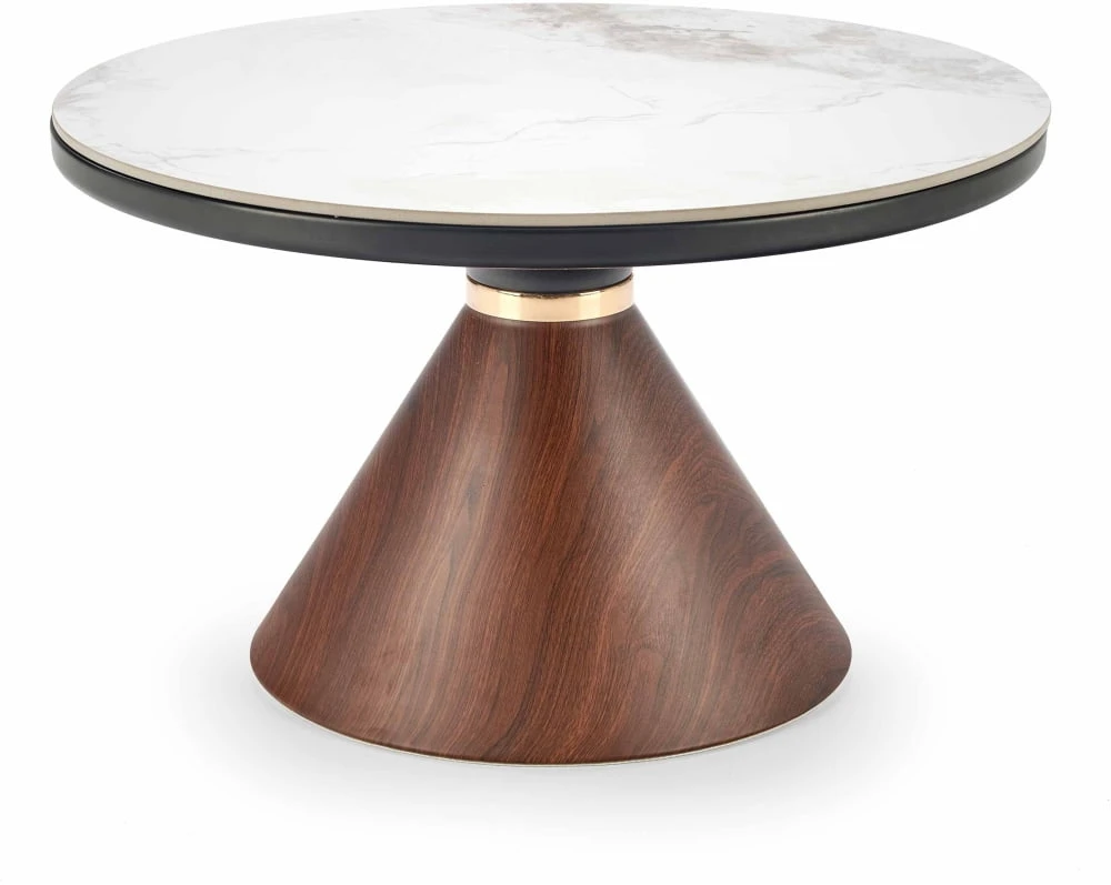 Kulatý konferenční stolek Genesis do obývacího pokoje bílý mramor-ořech-zlatý