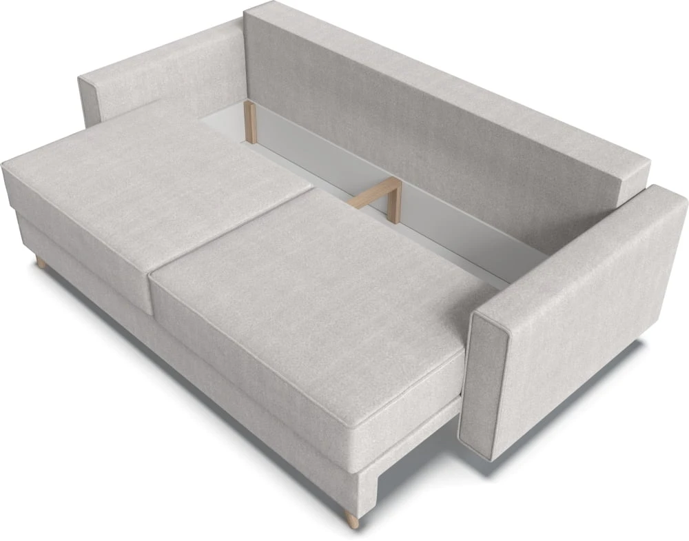 Elegantní 3-místná pohovka pro každodenní spaní s mechanismem rozkládání typu DL a úložným prostorem na lůžkoviny Lorisa 