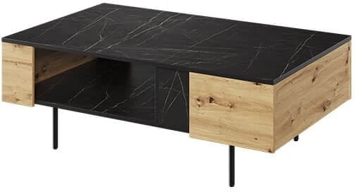Praktyczny stolik z półką pod blatem i szufladą do salonu Marmo