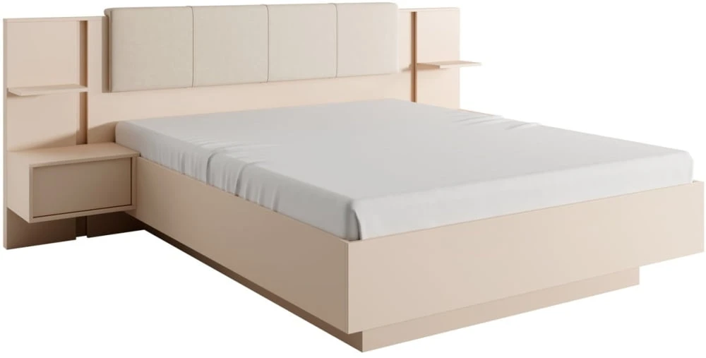 Łóżko z tapicerowanym zagłówkiem oraz szafkami nocnymi do sypialni Dast