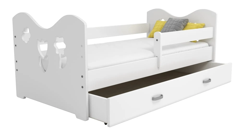 Dětská postel Miki květinky B2 80x160 cm s ochrannou zábranou a se zásuvkou