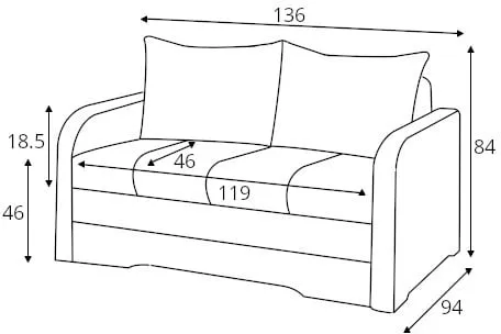 Sofa Iwo z funkcją spania typu wózek i pojemnikiem na pościel