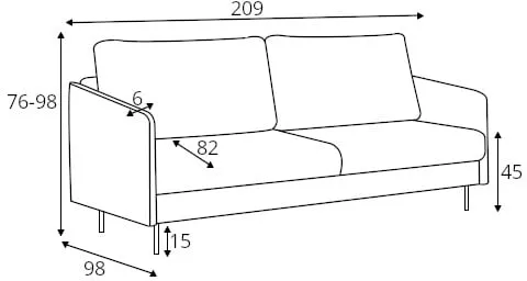 Sofa Tulia z funkcją spania typu DL i pojemnikiem na pościel 