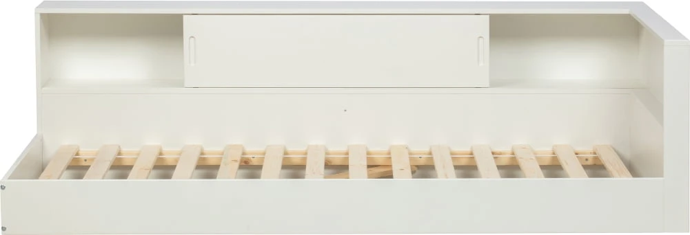 Łóżko 90x200 Connect białe z otwartą półką oraz schowkiem
