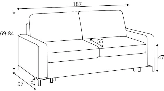 Sofa Tino 140 z funkcją spania typu stelaż włoski