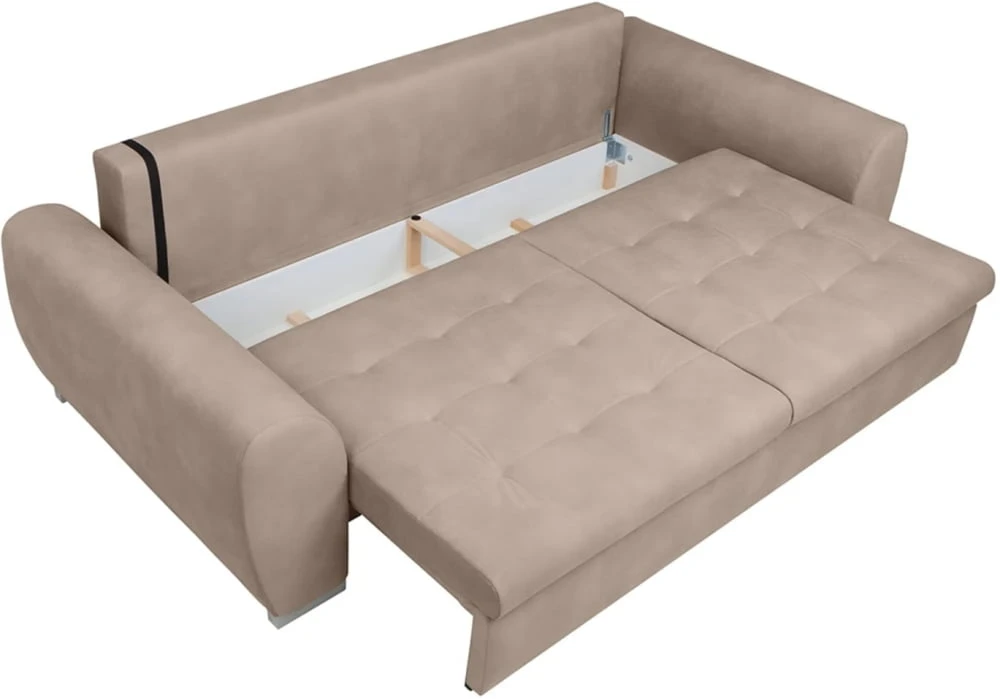 Sofa Gaspar o głębokim siedzisku z funkcją spania typu DL oraz pojemnikiem
