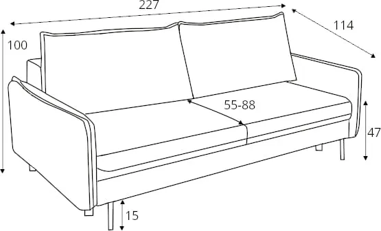 Sofa Bjork z funkcją spania DL i pojemnikiem