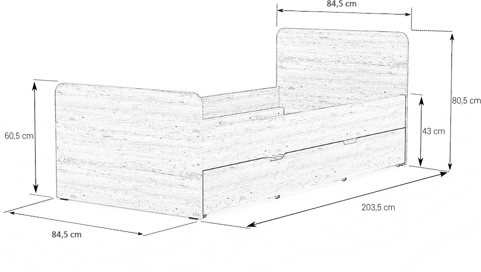 Postel 80221 (80x200) s dodatečným výsuvným roštem
