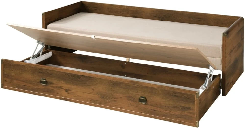 Postel Indiana s matrací na dřevěném rámu, polštáři a područkami