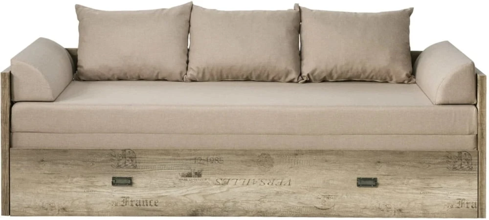 Łóżko Malcolm w zestawie z materacem na drewnianej ramie, zagłówkami i poduszkami 
