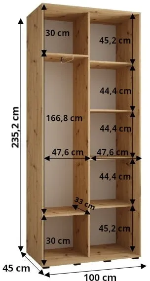 Skříň s posuvnými dveřmi Davos 1 100, hloubka 45 cm