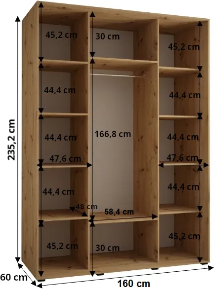 Šatní skříň s posuvnými dveřmi Davos 2 160, hloubka 60 cm