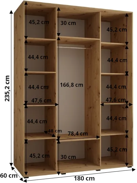 Šatní skříň s posuvnými dveřmi Davos 2 180, hloubka 60 cm