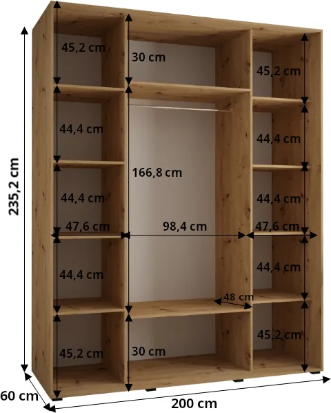 Šatní skříň s posuvnými dveřmi Davos 2 200, hloubka 60 cm