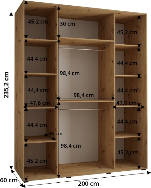 Šatní skříň s posuvnými dveřmi Davos 2 200, hloubka 60 cm