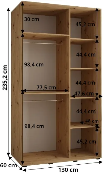 Šatní skříň s posuvnými dveřmi Davos 1 130, hloubka 60 cm