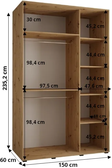 Šatní skříň s posuvnými dveřmi Davos 4 150 cm 60 cm hloubky