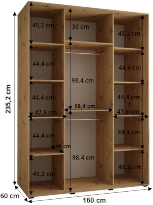 Šatní skříň s posuvnými dveřmi Davos 4 160, hloubka 60 cm